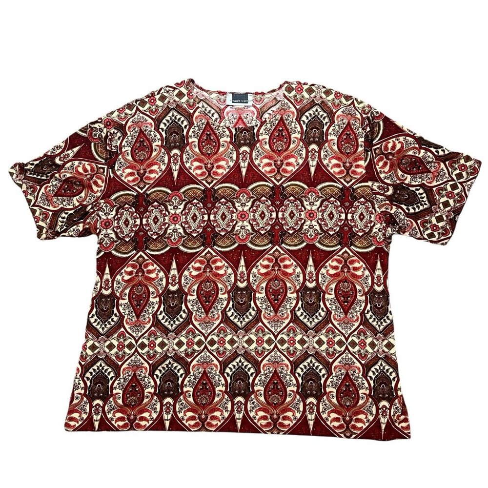 Maggie Barnes Women’s Top Plus Size 3X Red Stretch Short Sleeves